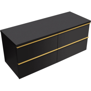 CERANO Koupelnová skříňka Velora černá matná, úchytka zlatá + deska pod umyvadlo Navira Pro 36 mm 120x56, 6x46, 5 CER-668591 obraz
