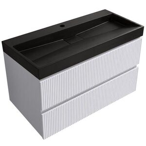 CERANO Koupelnová skříňka Carole bílá matná rýhovaná + umyvadlo z lit. mramoru Vita černá matná s otvorem 100x58x46 CER-374898 obraz