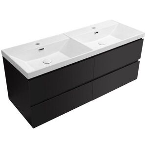 CERANO Koupelnová skříňka Carole černá matná + keramické dvojumyvadlo Viano bílá lesklá 121, 5x53x46, 4 CER-140366 obraz