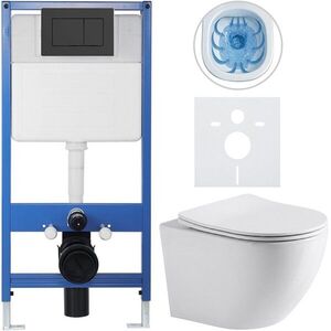 CERANO Kompletní WC set Profi/Cesso bílá lesklá WC tlačítko Classic/Černá matná předstěnová instalace 49x36 CER-8050BD7 obraz
