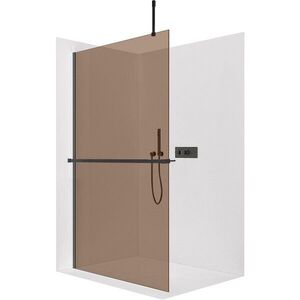CERANO Sprchová zástěna Walk-in Onyx Top Cube L/P 8 mm hranatá vzpěra + polička/držák na ručníky černá matná, bronzové sklo 160x200 CER-690178 obraz