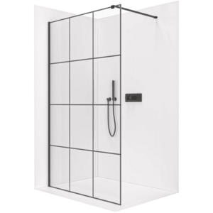 CERANO Sprchová zástěna Walk-in Onyx Cube L/P 8 mm hranatá vzpěra černá matná, industriální sklo 160x200 CER-8050BD483 obraz