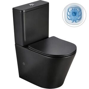 CERANO WC kombi Carlito, Rimless bezokrajové splachování + Slim/SoftClose sedátko spodní/zadní odpad černá matná 61x36, 5 CER-433866 obraz