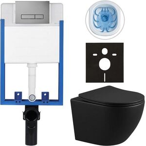 CERANO Kompletní WC set Profi/Cesso černá matná WC tlačítko Slim/Tmavě šedá pro zazdění 49x36 CER-635901 obraz
