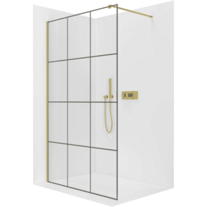 CERANO Sprchová zástěna Walk-in Onyx Cube L/P 8 mm hranatá vzpěra zlatá, industriální sklo 160x200 CER-8050BD507 obraz