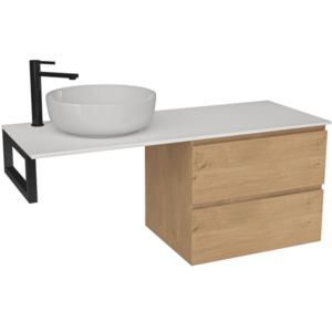 CERANO Koupelnová skříňka Carole dub medový + deska z lit. mramoru Elanys 12 mm + konzole černá 140x49, 2x46 CER-679325 obraz