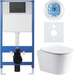 CERANO Kompletní WC set Profi/Carlito bílá lesklá WC tlačítko Slim/Černá matná předstěnová instalace 48, 5x36, 5 CER-8050BD75 obraz
