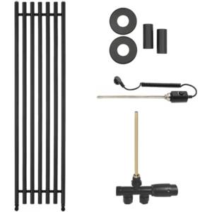 CERANO Koupelnový radiátorový set Valerio kombinované vytápění, termo tyč boční jednobodové připojení 600W černá matná 1560x390 mm CER-663835 obraz