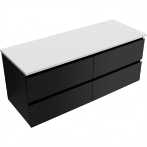 CERANO Koupelnová skříňka Carole černá matná + deska z lit. mramoru Elanys 12 mm bílá matná 120x49, 2x46 CER-679343 obraz