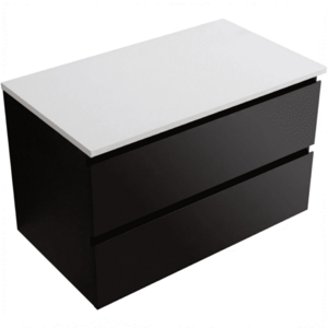 CERANO Koupelnová skříňka Carole černá matná + deska z lit. mramoru Elanys 12 mm bílá matná 80x49, 2x46 CER-679345 obraz