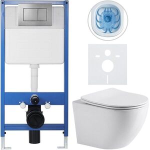 CERANO Kompletní WC set Profi/Cesso bílá lesklá WC tlačítko Classic/Tmavě šedá předstěnová instalace 49x36 CER-174027 obraz