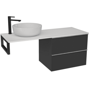 CERANO Koupelnová skříňka Velora černá matná, úchytka chrom + deska z lit. mramoru Elanys 12 mm + konzole černá 120x54, 2x46, 5 CER-679358 obraz
