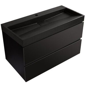 CERANO Koupelnová skříňka Carole černá matná + umyvadlo z lit. mramoru Vita černá matná s otvorem 100x58x46 CER-669052 obraz
