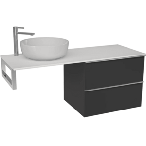 CERANO Koupelnová skříňka Velora černá matná, úchytka chrom + deska z lit. mramoru Elanys 12 mm + konzole chrom 120x54, 2x46, 5 CER-679359 obraz