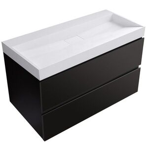 CERANO Koupelnová skříňka Carole černá matná + umyvadlo z lit. mramoru Vita bílá lesklá 100x58x46 CER-669061 obraz
