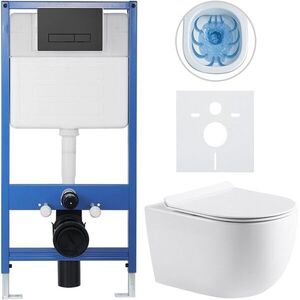 CERANO Kompletní WC set Profi/Felci bílá lesklá WC tlačítko Slim/Černá matná předstěnová instalace 52, 5x36 CER-8050BD56 obraz