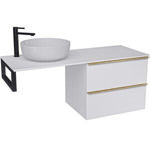 CERANO Koupelnová skříňka Velora bílá matná, úchytka zlatá + deska z lit. mramoru Elanys 12 mm + konzole černá 140x54, 2x46, 5 CER-679372 obraz