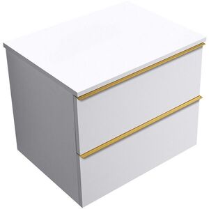CERANO Koupelnová skříňka Velora bílá matná, úchytka zlatá + deska pod umyvadlo Navira Slim 18 mm 70x54, 8x46, 5 CER-664750 obraz