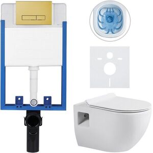 CERANO Kompletní WC set Profi/Dure bílá lesklá WC tlačítko Slim/Zlatá pro zazdění 51x35 CER-735157 obraz