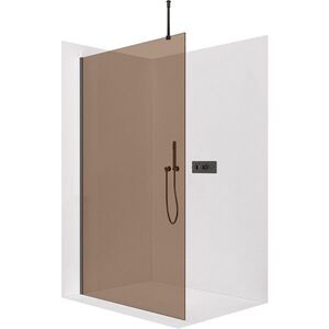 CERANO Sprchová zástěna Walk-in Onyx Top Round L/P 8 mm kulatá vzpěra černá matná, bronzové sklo 100x200 CER-689008 obraz