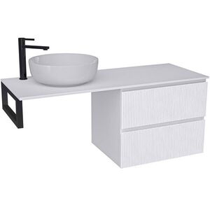 CERANO Koupelnová skříňka Carole bílá matná rýhovaná + deska pod umyvadlo Navira Slim 18 mm + konzole černá 160x49, 8x46 CER-205042 obraz