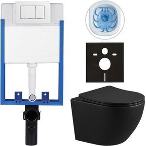 CERANO Kompletní WC set Profi/Cesso černá matná WC tlačítko Classic/Bílá pro zazdění 49x36 CER-8050BD31 obraz