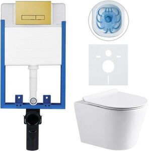 CERANO Kompletní WC set Profi/Carlito bílá lesklá WC tlačítko Slim/Zlatá pro zazdění 48, 5x36, 5 CER-458769 obraz