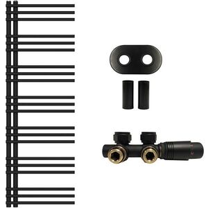 CERANO Koupelnový radiátorový set Burke ústřední vytápění asymetrické připojení 50 mm 513W černá matná 1500x500 mm CER-225768 obraz