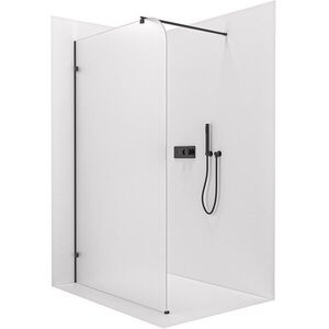 CERANO Sprchová zástěna Walk-in Orbis Round Levá 8 mm kulatá vzpěra černá matná, mléčné sklo 160x200 CER-682138 obraz