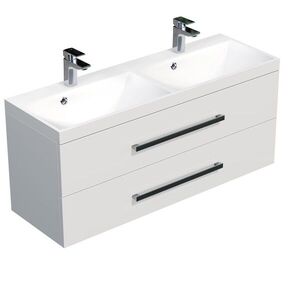 Koupelnová skříňka s dvojumyvadlem SAT Cube Way 120x40 cm bílá lesk CUBE2120ZBL CUBE2120ZBL obraz