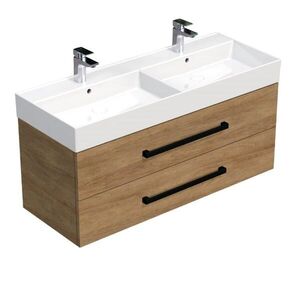 Koupelnová skříňka s černou úchytkou a umyvadlem SAT Cube Way 120x53x46 cm dub Hickory mat CUBE46C1202DHSAT CUBE46C1202DHSAT obraz