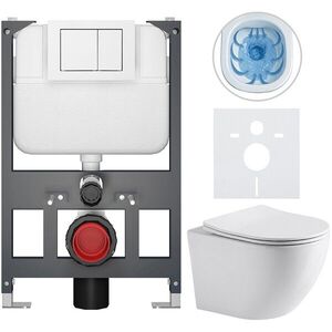CERANO Kompletní WC set Basic/Cesso bílá lesklá WC tlačítko Maxio/Bílá závěsné nízký modul předstěnová instalace 49x36 CER-8050BD85944 obraz