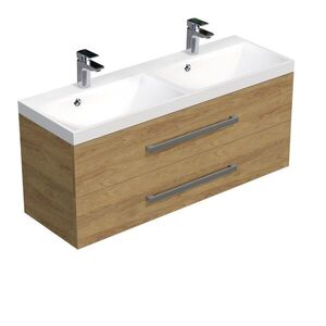 Koupelnová skříňka s chromovými úchyty a umyvadlem SAT Cube Way 120x53x40 cm dub Hickory mat CUBE2120ZDH CUBE2120ZDH obraz