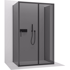 CERANO Třístěnný sprchový kout Varone LINE U L/P 6 mm černá matná, grafitové sklo 160x70x195 posuvný CER-8050BD7897 obraz