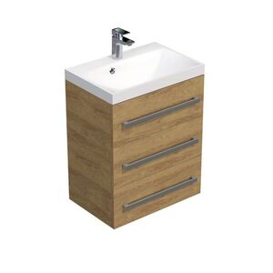 Koupelnová skříňka s chromovými úchyty a umyvadlem SAT Cube Way 60x76, 5x40 cm dub Hickory mat CUBE2603DH CUBE2603DH obraz