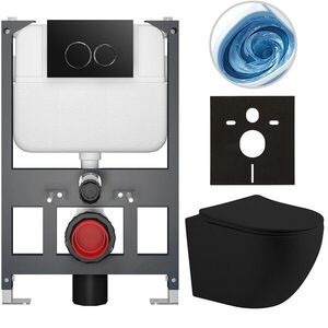 CERANO Kompletní WC set Basic/Cesso černá matná WC tlačítko Dualo/Černá závěsné nízký modul předstěnová instalace 49x36 CER-8050BD86204 obraz