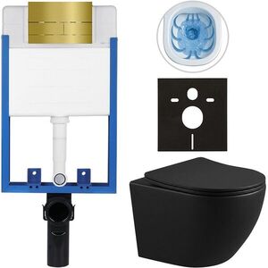 CERANO Kompletní WC set Profi/Cesso černá matná WC tlačítko Line/Zlatá pro zazdění 49x36 CER-8050BD84268 obraz