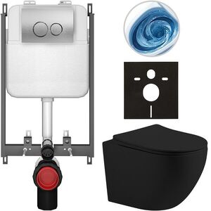 CERANO Kompletní WC set Basic/Cesso černá matná WC tlačítko Dualo/Stříbrná pro zazdění 49x36 CER-8050BD86206 obraz