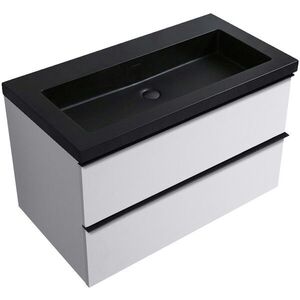 CERANO Koupelnová skříňka Velora bílá matná, úchytka černá + umyvadlo z lit. mramoru Ovo černá matná 80, 5x58x46, 5 CER-979942 obraz