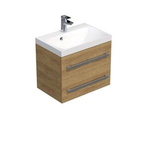 Koupelnová skříňka s chromovými úchyty a umyvadlem SAT Cube Way 60x53x40 cm dub Hickory mat CUBE260ZDH CUBE260ZDH obraz