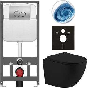 CERANO Kompletní WC set Basic/Cesso černá matná WC tlačítko Dualo/Stříbrná závěsné předstěnová instalace 49x36 CER-8050BD86208 obraz