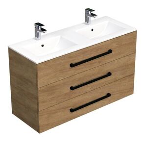 Koupelnová skříňka s černou úchytkou a umyvadlem SAT Cube Way 120x71x46 cm dub Hickory mat CUBE46C1203DHMOD CUBE46C1203DHMOD obraz