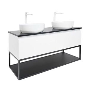 Koupelnová skříňka s kamennou krycí deskou SAT B-Way 119x30x45 cm bílá lesk BWAY120WU2B2BF BWAY120WU2B2BF obraz