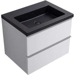 CERANO Koupelnová skříňka Velora bílá matná, úchytka chrom + umyvadlo z lit. mramoru Ovo černá matná 70, 5x58x46, 5 CER-979946 obraz