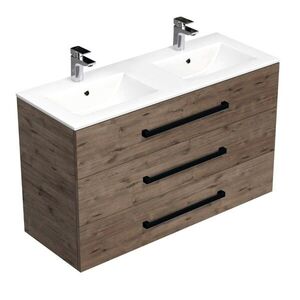 Koupelnová skříňka s černou úchytkou a umyvadlem SAT Cube Way 120x76, 5x46 cm dub Wellington mat CUBE46C1203DWMOD CUBE46C1203DWMOD obraz