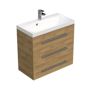 Koupelnová skříňka s chromovými úchyty a umyvadlem SAT Cube Way 80x71x40 cm dub Hickory mat CUBE2803DH CUBE2803DH obraz