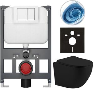 CERANO Kompletní WC set Basic/Cesso černá matná WC tlačítko Maxio/Bílá závěsné nízký modul předstěnová instalace 49x36 CER-8050BD86214 obraz