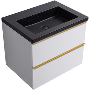 CERANO Koupelnová skříňka Velora bílá matná, úchytka zlatá + umyvadlo z lit. mramoru Ovo černá matná 70, 5x58x46, 5 CER-979951 obraz