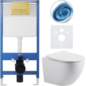 CERANO Kompletní WC set Profi/Cesso bílá matná WC tlačítko Slim/Zlatá předstěnová instalace 49x36 CER-814273 obraz