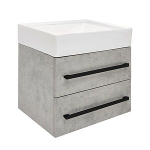 Koupelnová skříňka s umyvadlem a černou úchytkou SAT Cube Way 60x53x46 cm beton mat CUBE46C602BESATCW CUBE46C602BESATCW obraz